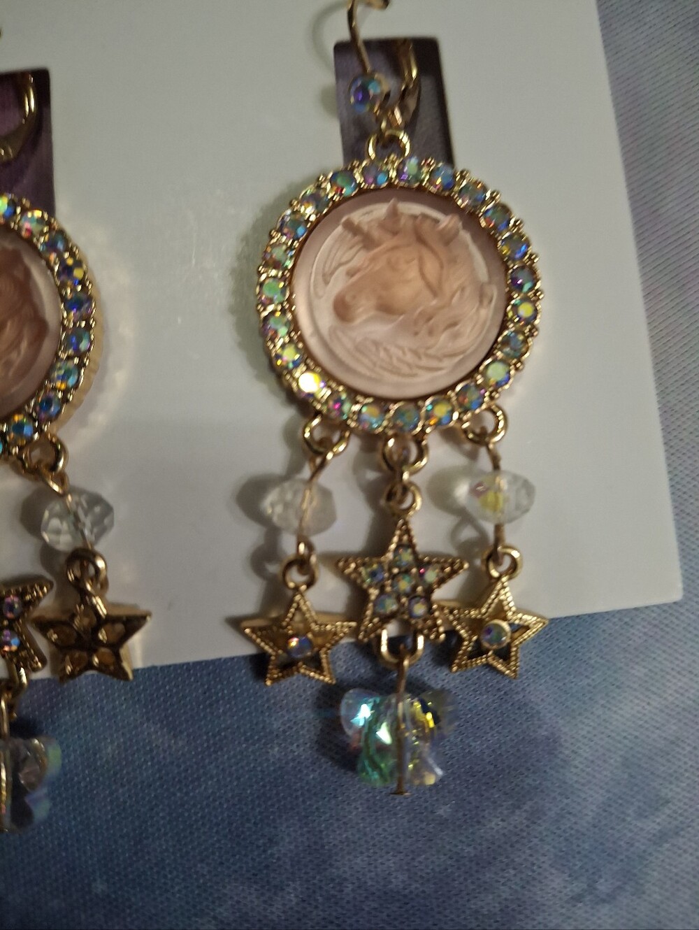 Kirks Folly Pink Crystal Unicorn Earrings - Picture 3 of 7